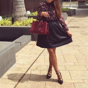 High Collar Floral Blouse w/bow detail